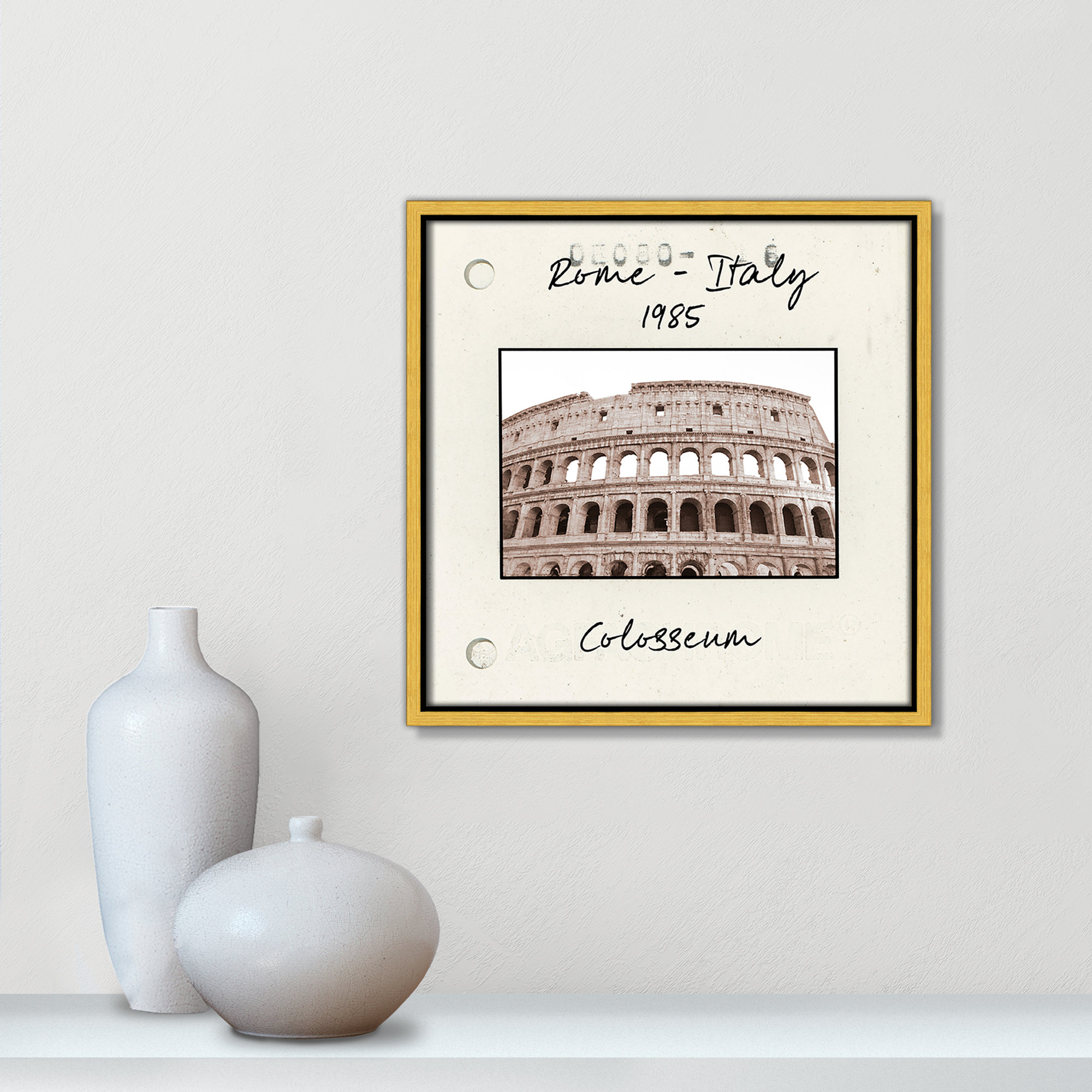 Rome, Italy - Colosseum Print by Natalie Carpentieri, 13.5" H x 13.5" W x 2" D, Gold Floater Framed Canvas
