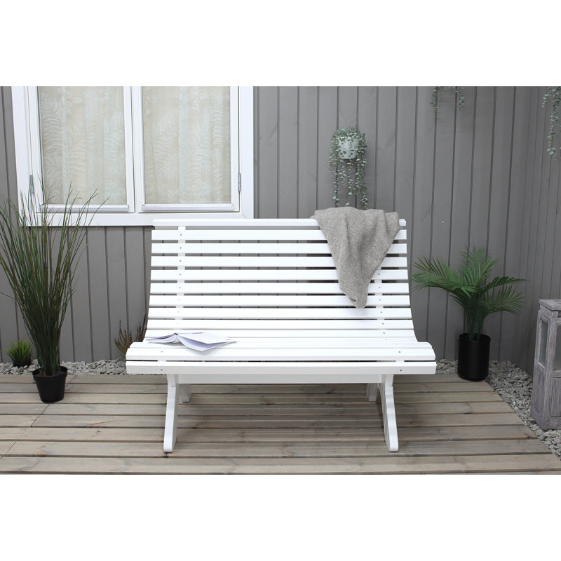 Oluna Solid Wood Pine Outdoor Bench, 87cm H x 116cm W x 74cm D, White