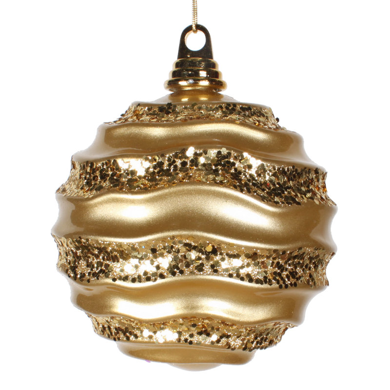 Ornement de Noël boule rayée et scintillante, H 8 po x l 8 po x P 8 po, Or