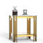 Table de bout en verre trempé à double couche avec cadre en acier inoxydable à finition miroir, doré, peu encombrant et facile à installer
