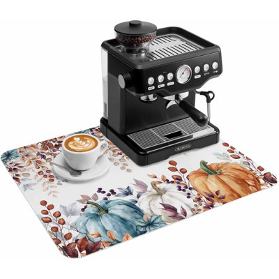 Tapis de cuisine absorbant et antidérapant, motif citrouille, feuilles d'eucalyptus et orange, idéal pour égoutter la vaisselle et décorer votre plan de travail. Dimensions : 45,7 x 76,2 cm (18 x 30 pouces).