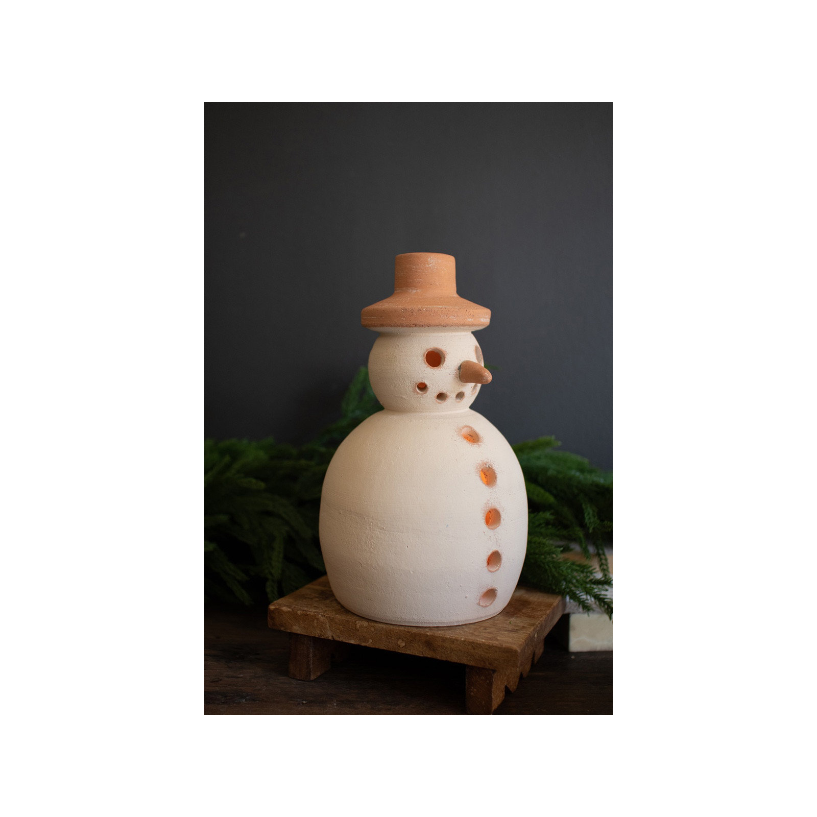 IVORY AND TERRACOTTA SNOWMAN LUMINARY