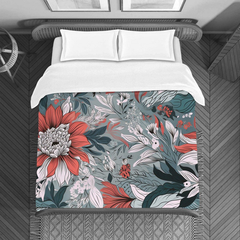 Machine Printed Duvet Cover, Twin Duvet Cover, Silver/White