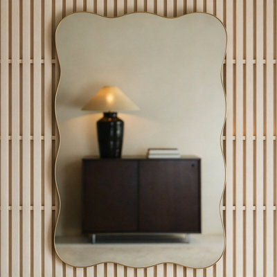 Free Form Brass Manufactured Wood Wall Mirror