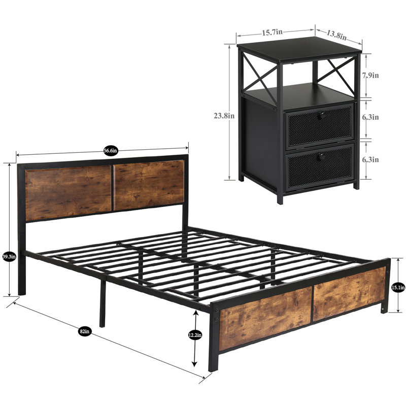 Ensemble de chambre à coucher en bois massif 3 pièces Kempst, Noir, Complète