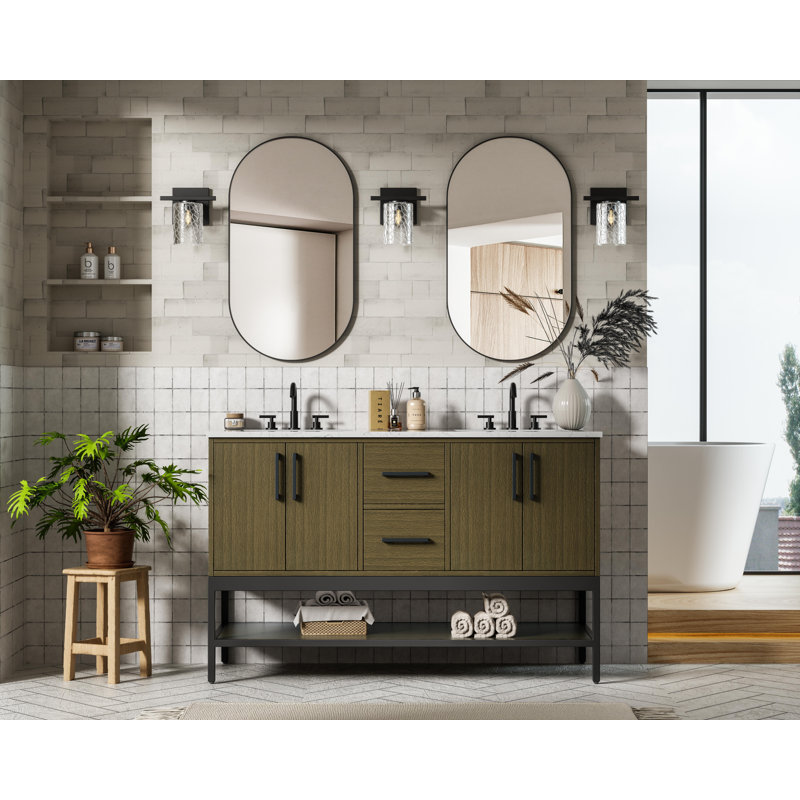 54 inch Double Bathroom Vanity, Chestnut Brown