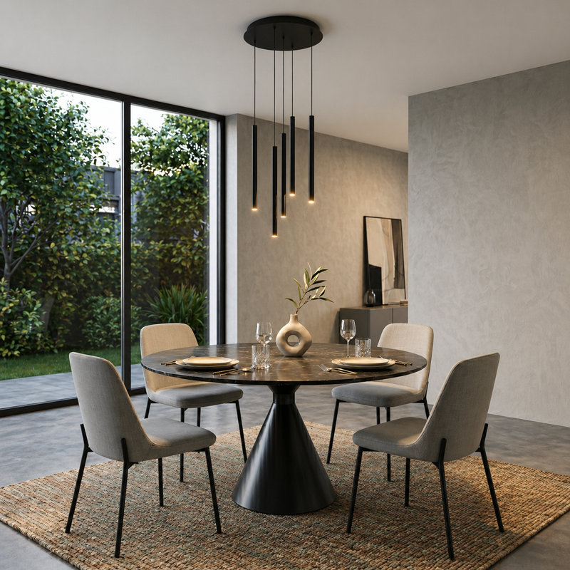 Luminaire suspendu cylindrique à 5 lumières DEL Baileyton, Noir