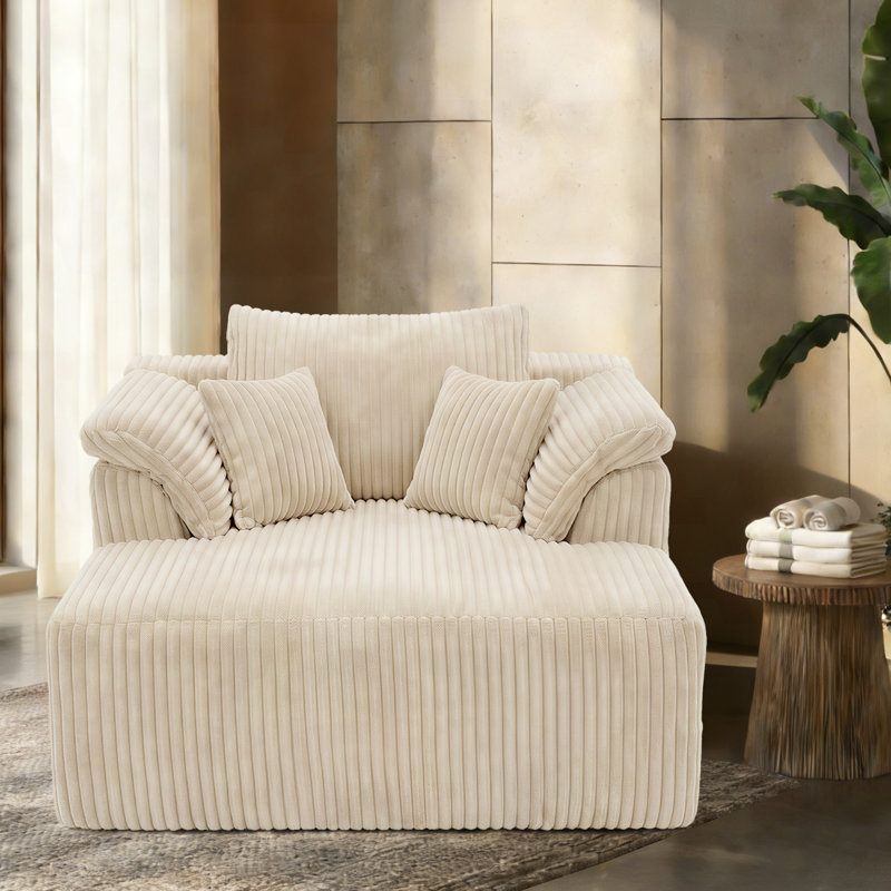 Chaise longue Masir d'intérieur avec coussins lombaires, aucun assemblage requis. Velours côtelé beige, Beige
