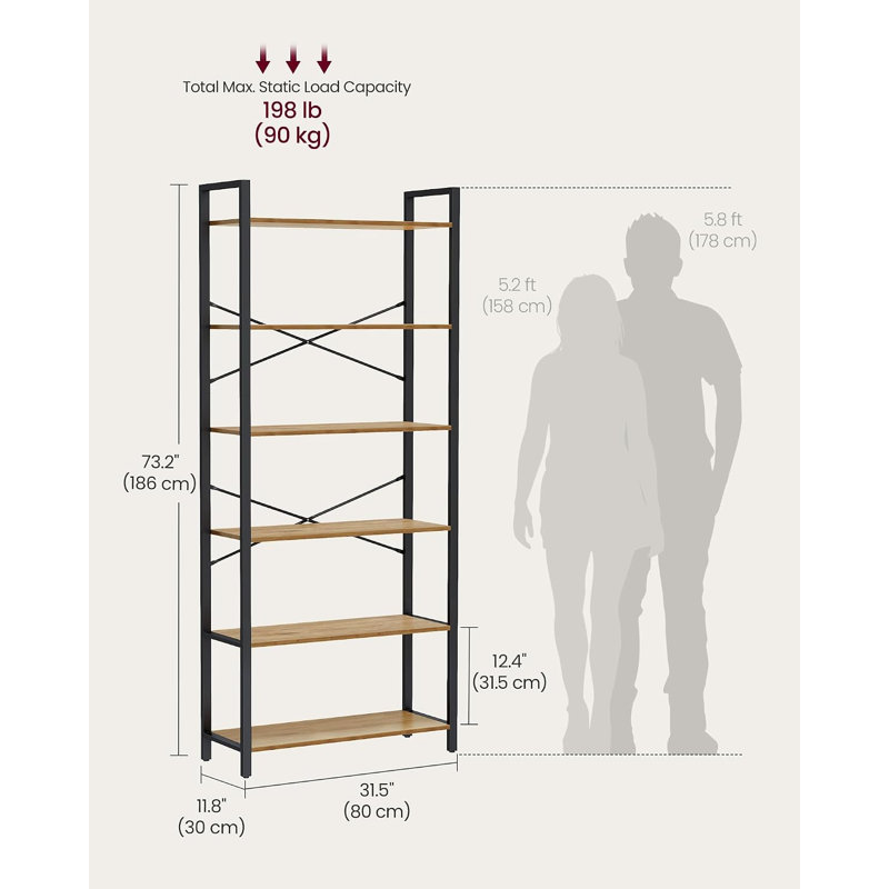 Bernis 186cm H x 80cm W Steel Etagere Bookcase, Walnut/Black