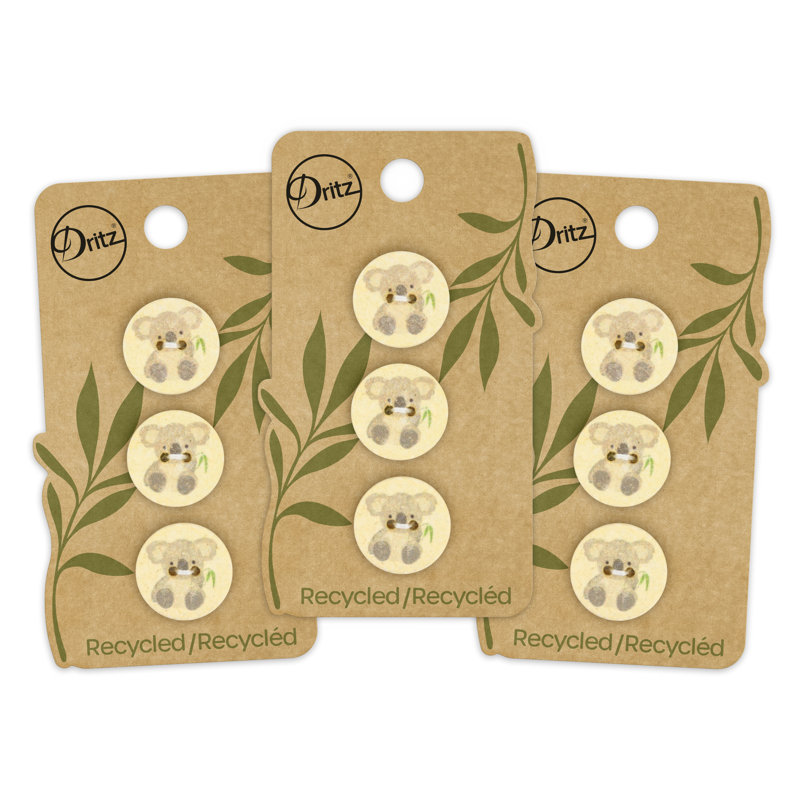 Dritz Recycled Cotton Koala Button, 18mm, Yellow, 9 Buttons