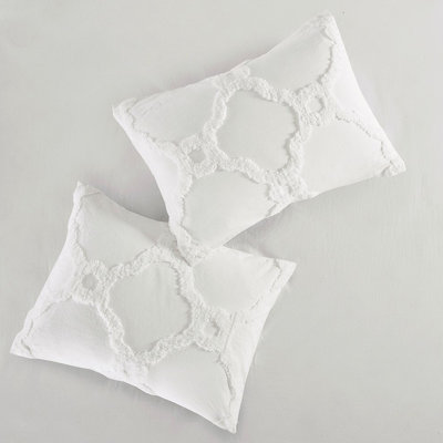 3 Piece Comforter King/ King. Cotton Chenille Geometric. Filling. 2 Matching Shams. . Machine Wash Tufting. Geometric Style. Easy Washable