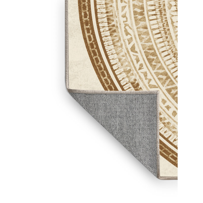 Tapis beige lavable à la machine à motif géométrique d'inspiration mondiale Bemott, 6 X 9