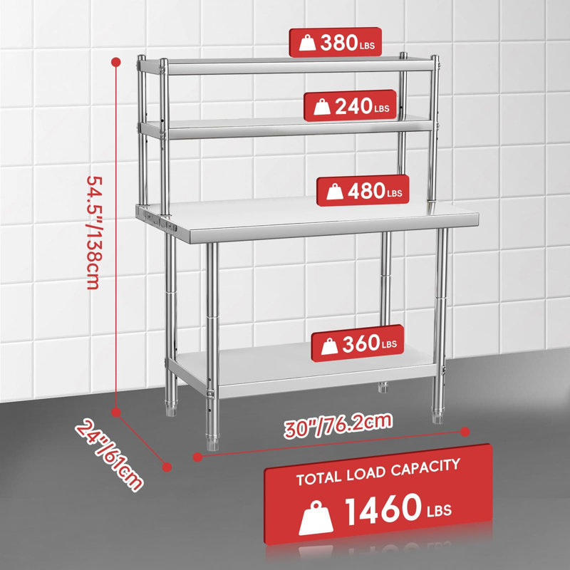 Stainless Steel Table With Overshelves