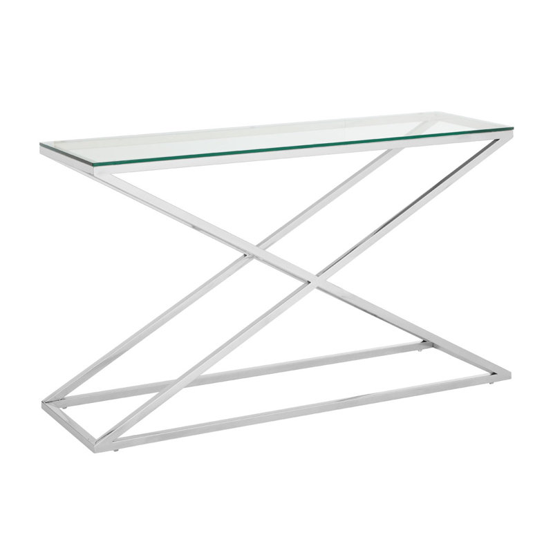 Criss 130cm Glass Top Console Table, Silver/Clear