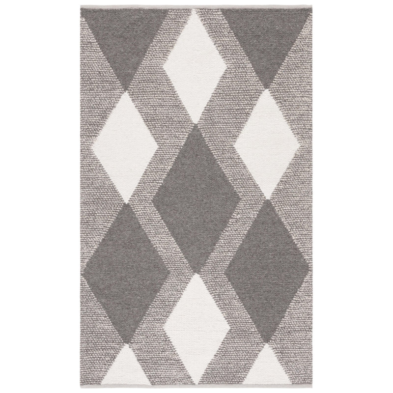 Charvik Geometric Handmade Area Rug in Ivory/Beige, Rectangle 5' x 8'