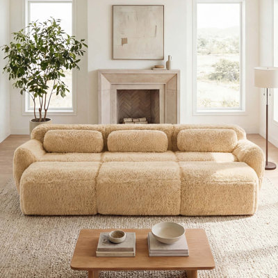 Canapé modulaire à 3 places en tissu moelleux doux et moelleux de conception ergonomique avec coussins décoratifs et 3 repose-pieds pour le cinéma maison