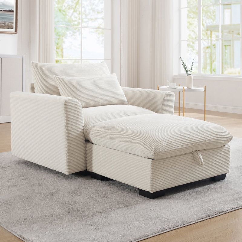 Fauteuil d'appoint simple en velours côtelé Corduroy, Velours côtelé blanc