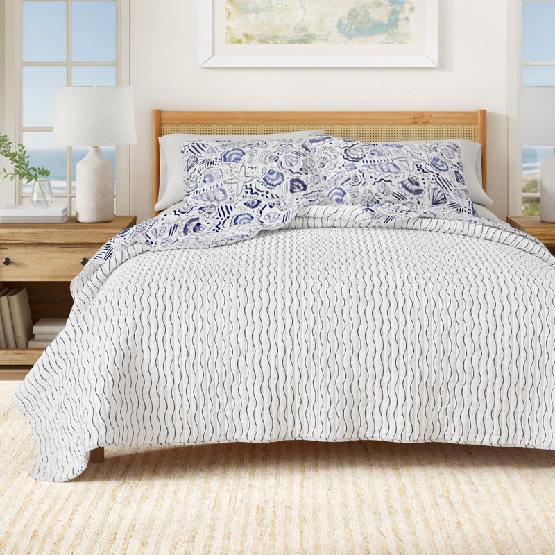 Ensemble de courtepointe bleu avec coquillages Seashell, Double / grand