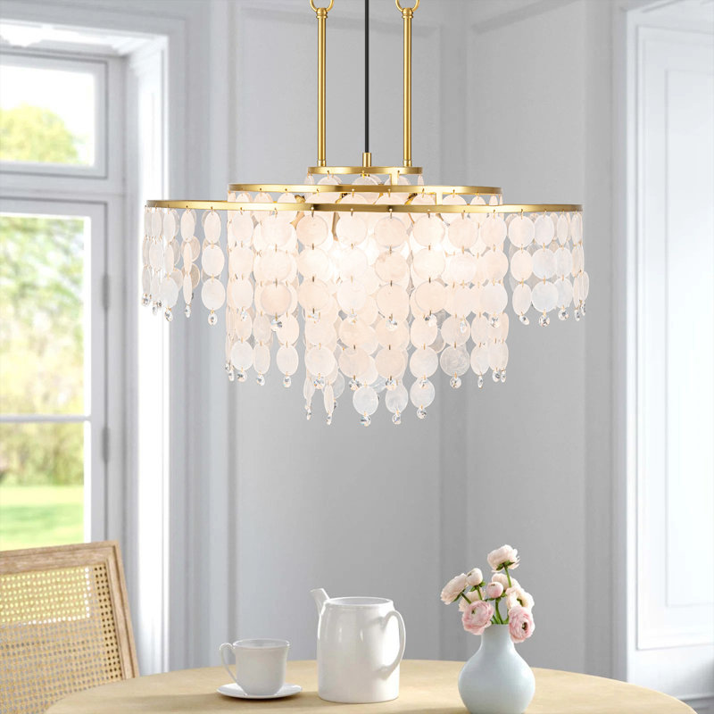 6-light Coastal Shell Tired Chandelier