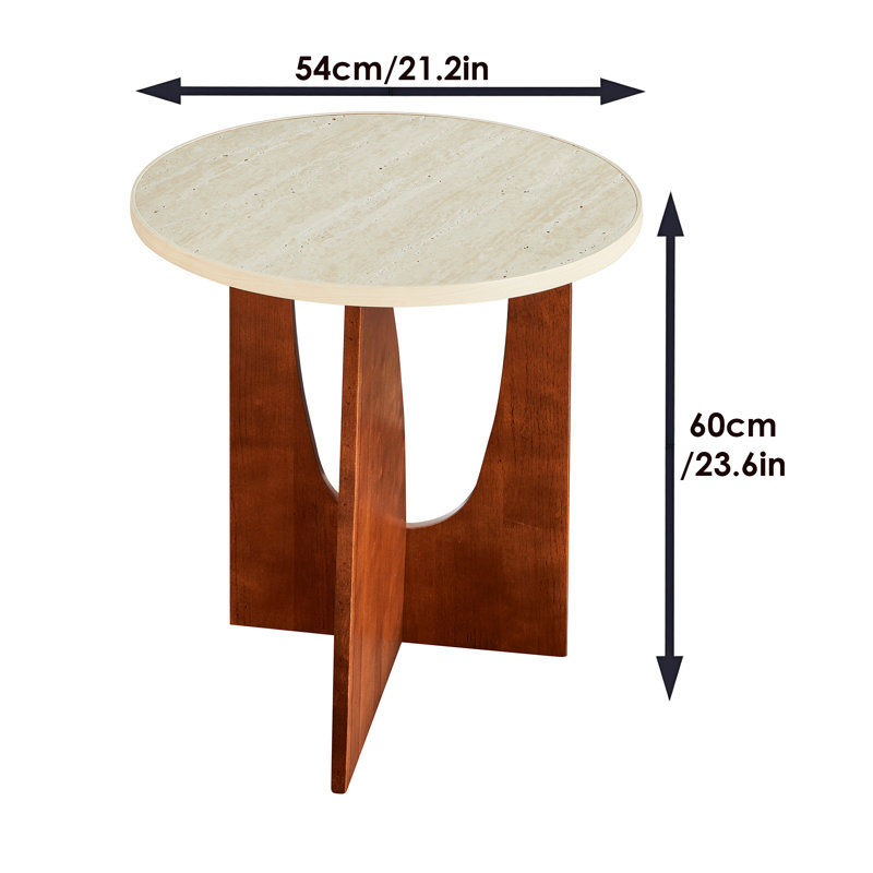 Elegant Round Travertine Texture Side Table – 21.2” Stone End Table, Modern Design, Durable, Minimalist