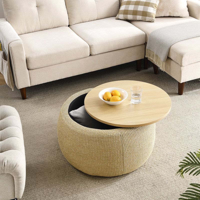 Repose-pieds rond avec rangement, fonction 2 en 1, table de bout avec repose-pieds (25,5 po x 25,5 po x 14,5 po)