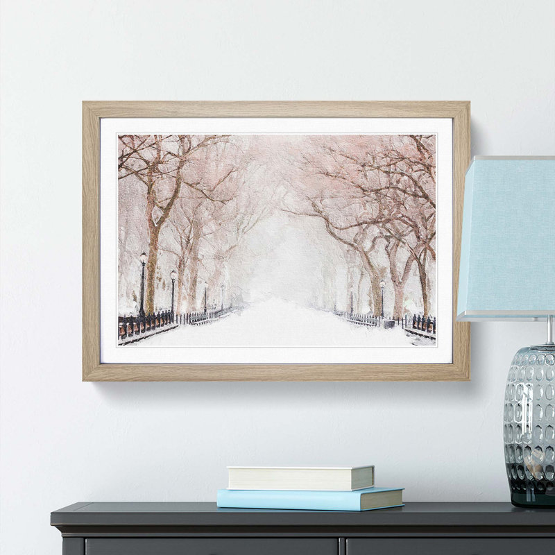 Wintertime in Central Park New York City - Picture Frame Painting Print, 48cm H x 65cm W x 2cm D, Oak Framed