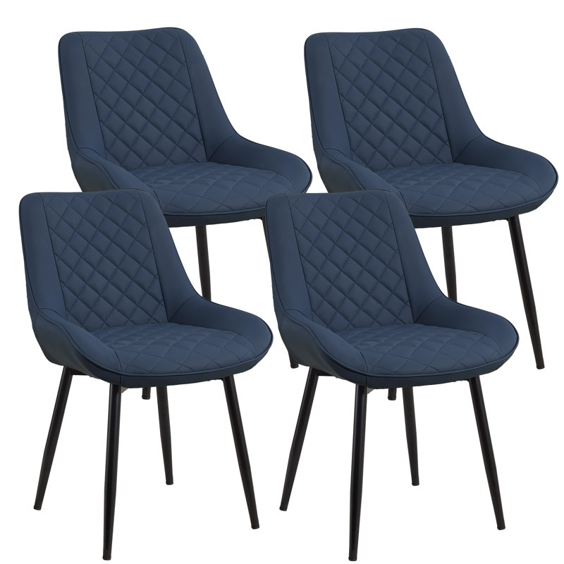 Faux Leather Upholstered Metal Dining Chair, 4, Blue