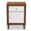 Table de chevet 1 tiroir Westphal blanc et noyer avec une armoire, H 23,75 po x l 17,55 po x P 15,6 po