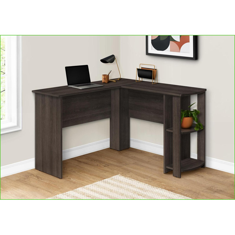 Bureaux, bureau en coin avec rangement en L, 48 po, stratifié brun moderne | Panneau de particules | Chêne, Marron foncé