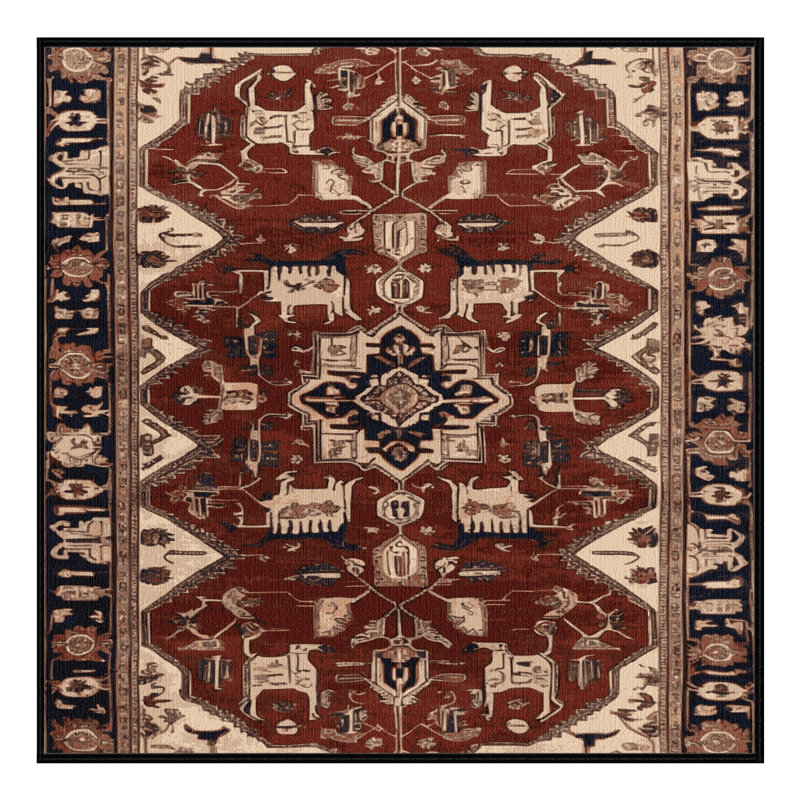 Tapis persan noir lavable à la machine, Carré 4 pi