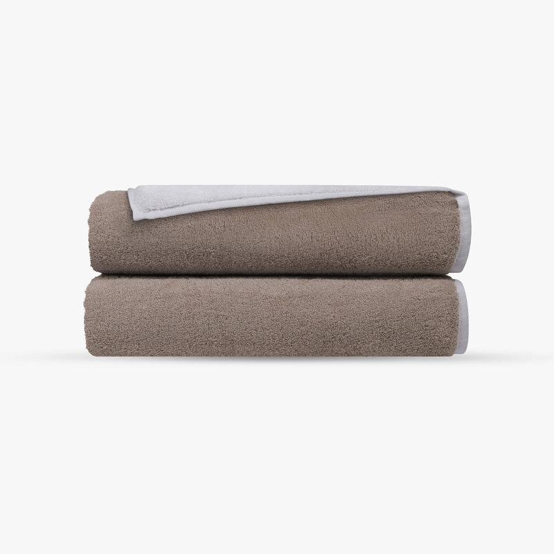 Double Face 2 pcs Turkish Bath Towels Set, White/Beige