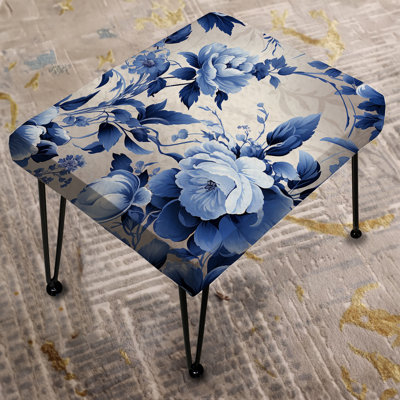 Cobalt Blue Cameo Victorian Pattern II - Floral Rectangle Ottoman