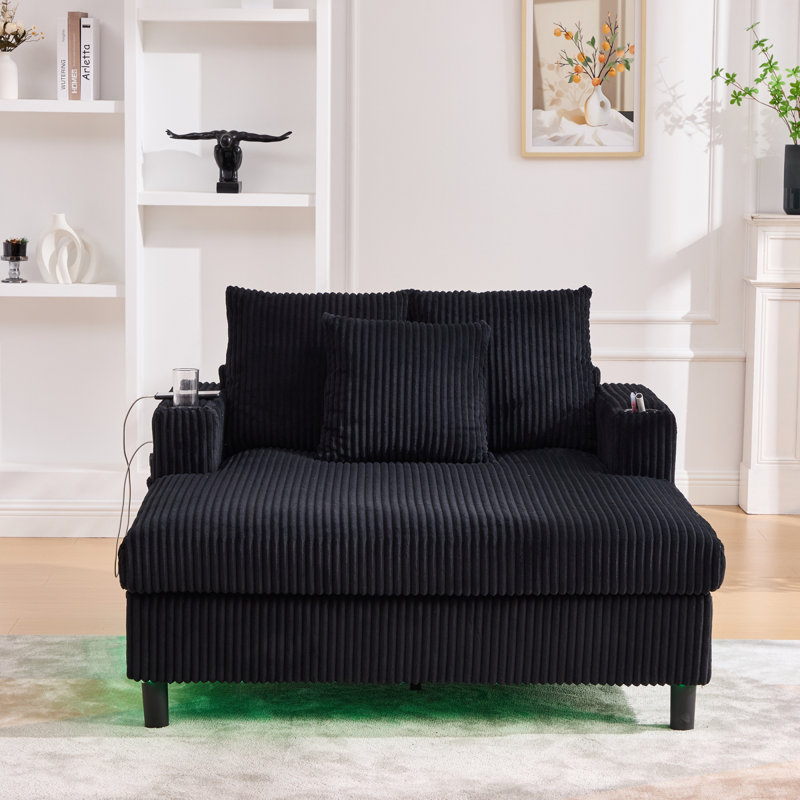   Canapé inclinable moderne en velours côtelé surdimensionné avec assise profonde, 3 coussins, charge USB, bande lumineuse à DEL RVB, porte-gobelet, poche latérale - convient au salon et à la chambre à coucher