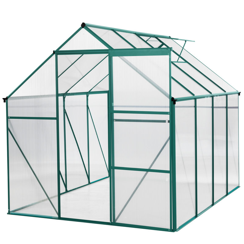 Serre extérieure 6 x 8 pi - Base galvanisée et panneau en polycarbonate pour une construction de performance durable Toit réglable Conditions de plantation optimales