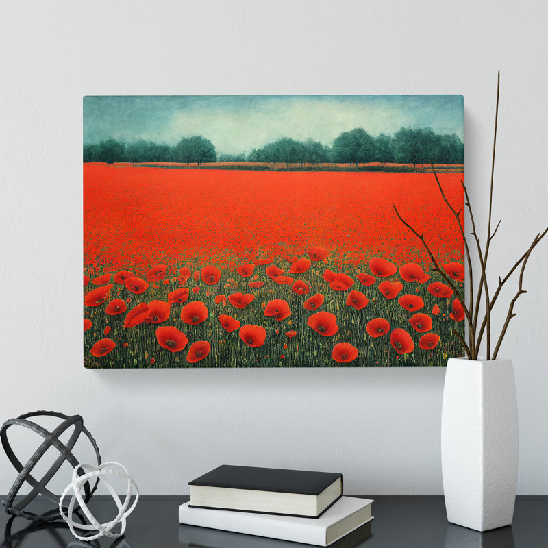 Lovable Poppy Field Flowers - Wrapped Canvas, 35cm H x 50cm W x 3cm D