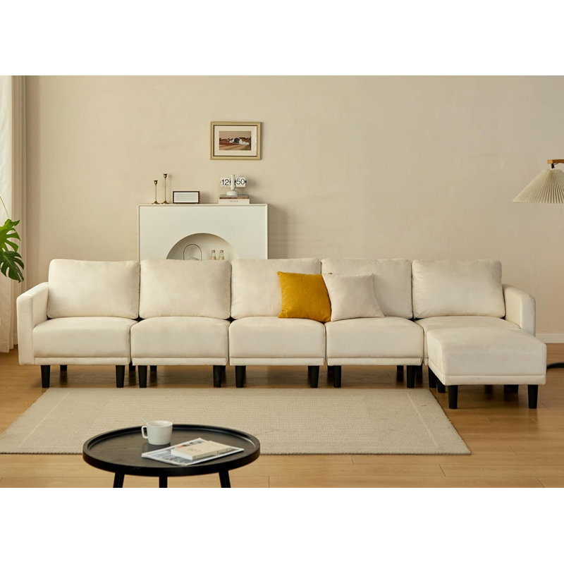Canapé à accoudoirs carrés de 104,6 po Kaceson, Velours blanc, H 29,3 po x l 104,6 po x P 29,5 po