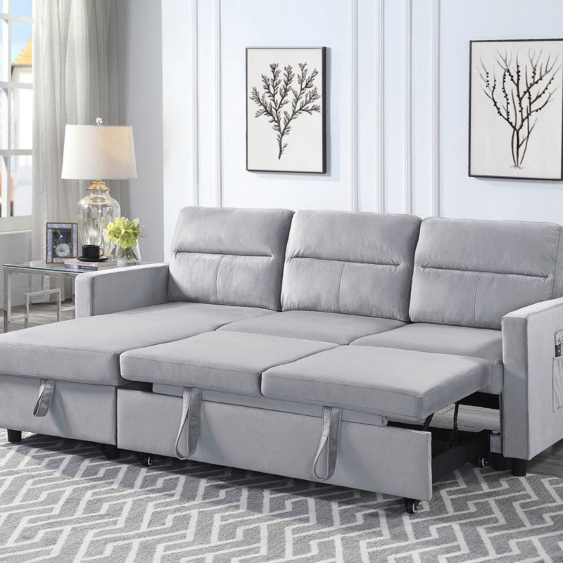 Canapé-lit modulaire réversible Phenex, Velours gris clair