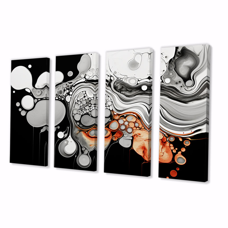 Encre liquide grise et noire Fusion III - art abstrait 4 pièces, ensemble d'art mural, H 28 po x l 48 po