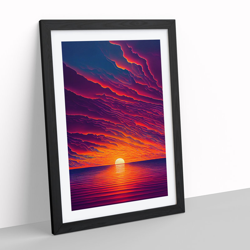 Enticing Ocean Sunset - Framed Print, Black, 64cm H x 46cm W