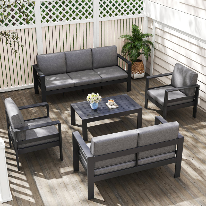 Ensemble de conversation canapé en aluminium 5 pièces pour 5 personnes avec coussins