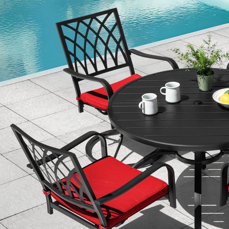Ensemble de salle à manger de patio 5 pièces avec trou pour parasol et coussins à fermeture à glissière