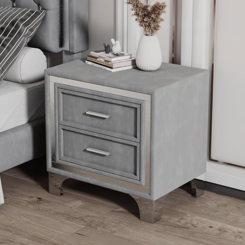 Velvet Solid Wood Nightstand, Gray