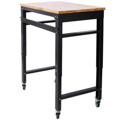 Établi - Établis roulants de garage de 35 po de largeur - Hauteur réglable, banc d’outillage d’atelier, plateau en métal avec plateau en bois d’hévéa, pieds en Hafafaertone noir