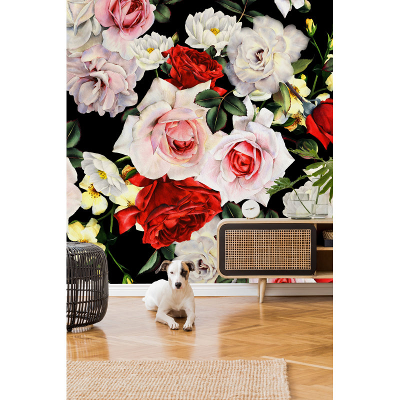 Murale 4 pièces Knippa Roses, L 8,33 pi x l 100 po