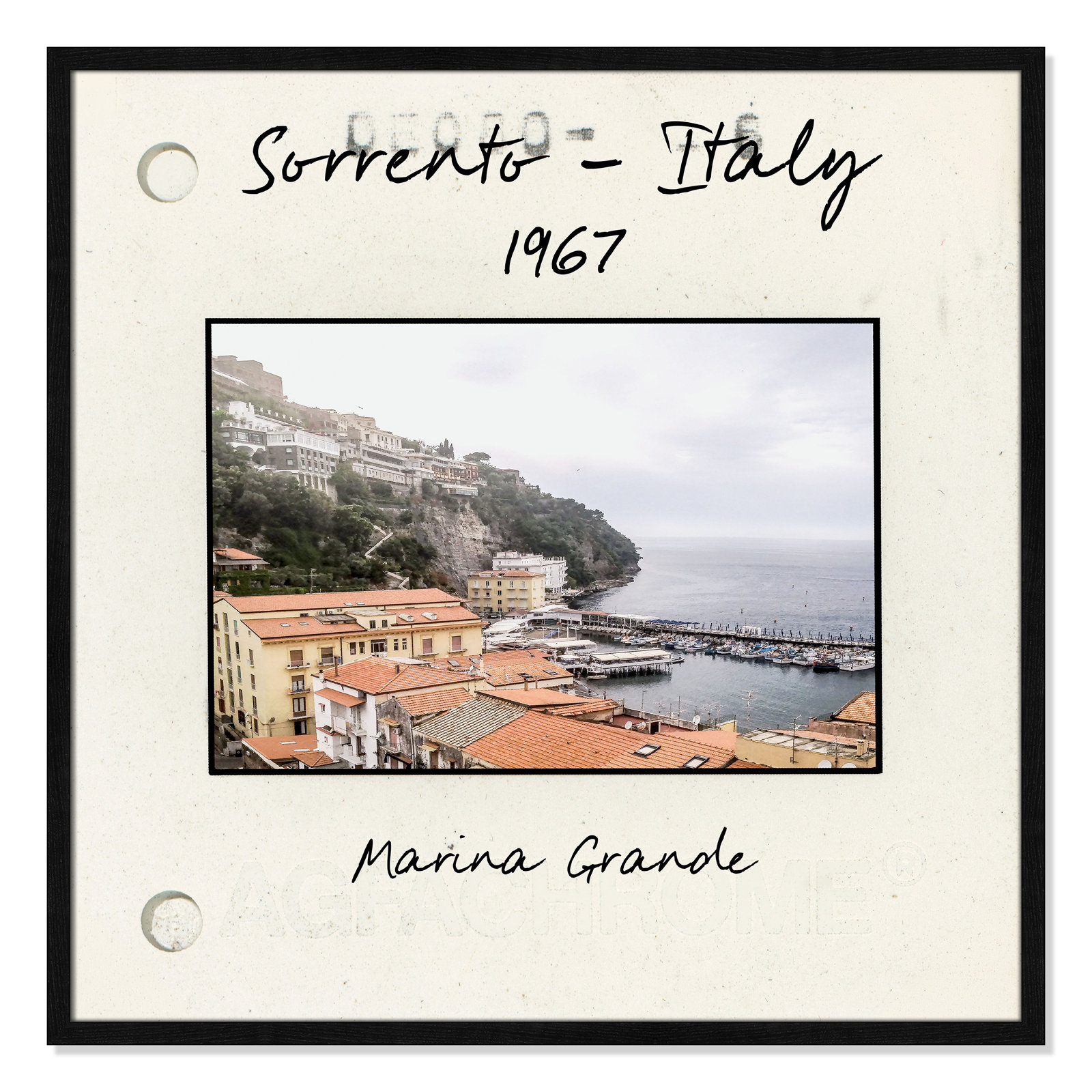 Travel Slide Collection "Sorrento, Italy" Print, Black Single Picture Framed Paper, 32" H x 32" W x 0.75" D