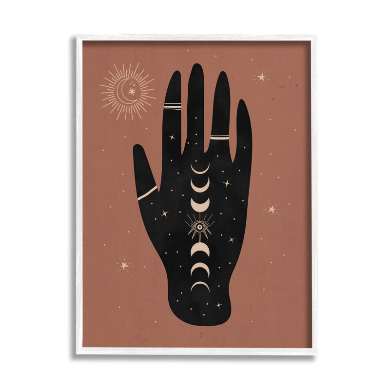 Astral bohémien chic à la main, H 11 po x l 11 po x P 1,5 po, Giclée encadrée blanc bord de mer