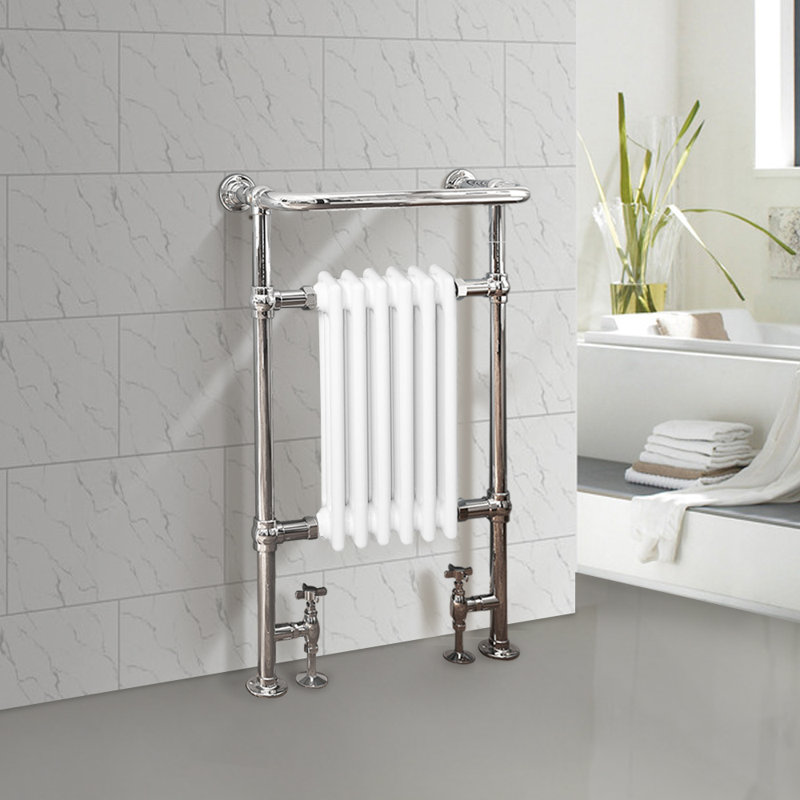 Filton Victorian Heated Towel Rail Traditional Column Designer Radiator, Chrome/White, 95.2cm H x 56.8cm W x 23.5cm D