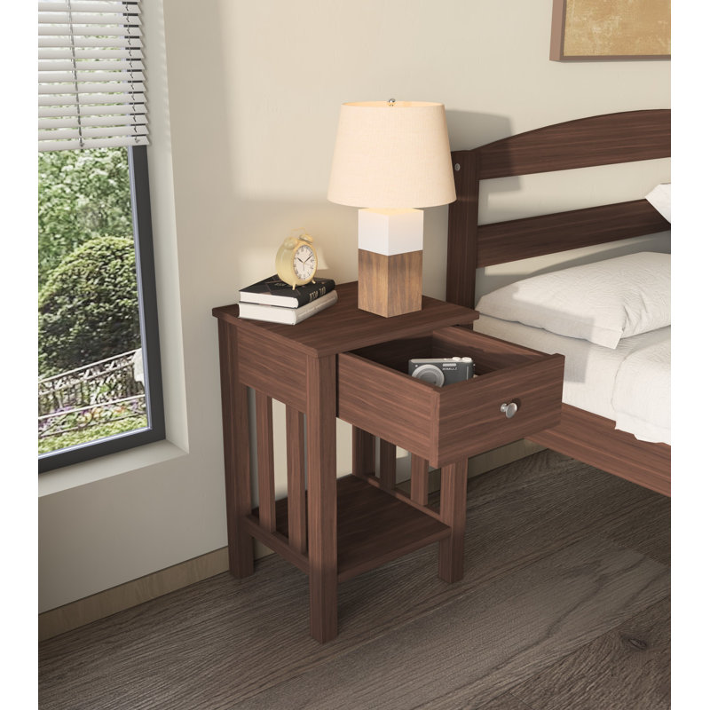 Draco 15.75'' W Solid Wood Nightstand, Mahogany 