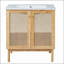 Meuble-lavabo en bambou naturel de 30 po avec portes en rotin tissé à la main et mécanismes de fermeture en douceur pour un rangement élégant