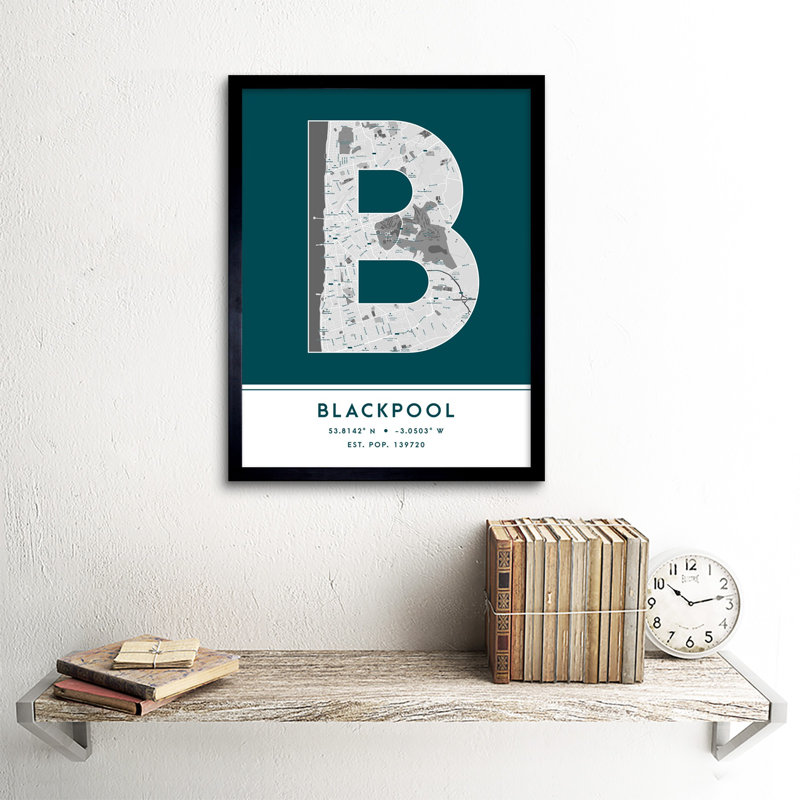 Blackpool City Map Blackpool England United Kingdom City Map - Single Picture Frame Typography